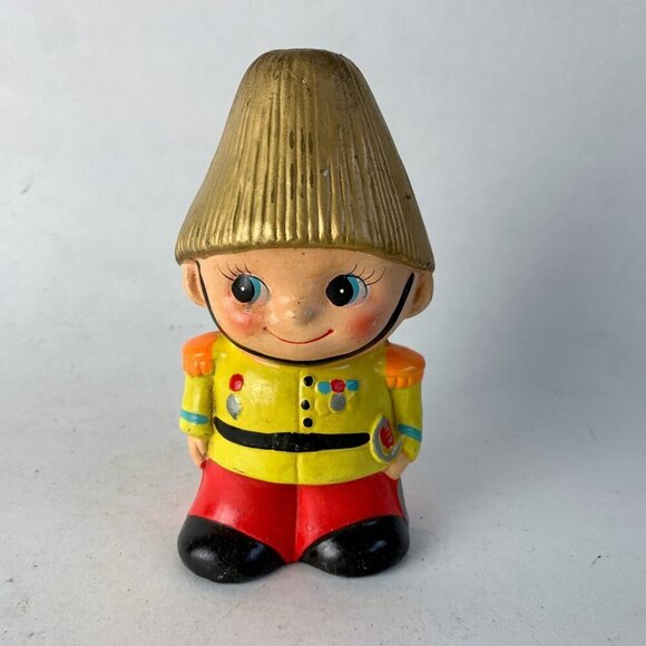 Vintage Toy Soldier Boy Money Bank Painted Yellow Jacket Red Pants - Picture 1 of 6